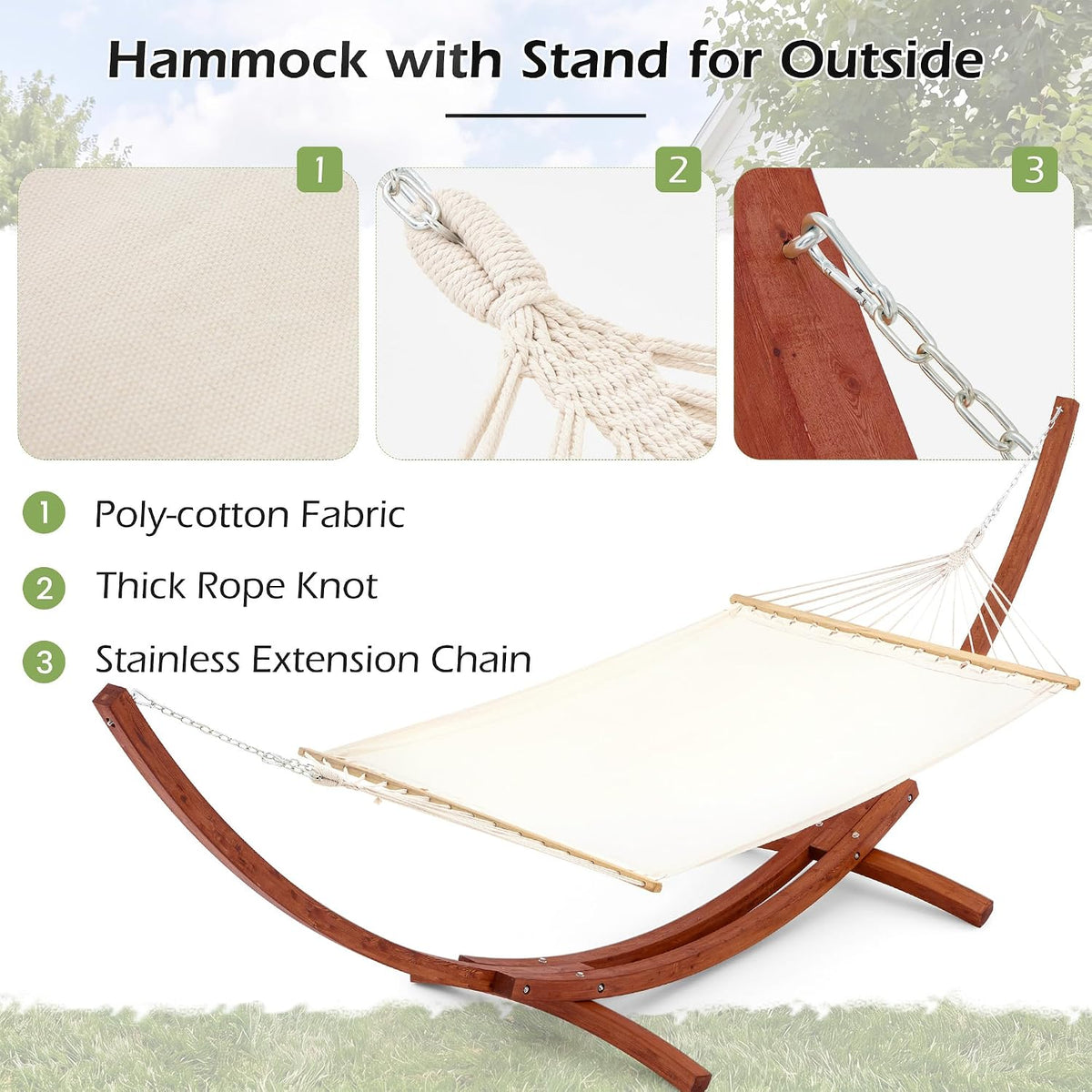 ECOTOUGE 14FT Wooden Double Hammock with Stand 2 Person Heavy Duty