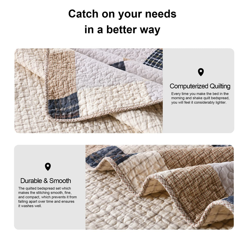 PANGUSHAN 100% Cotton Quilt Set Queen Size