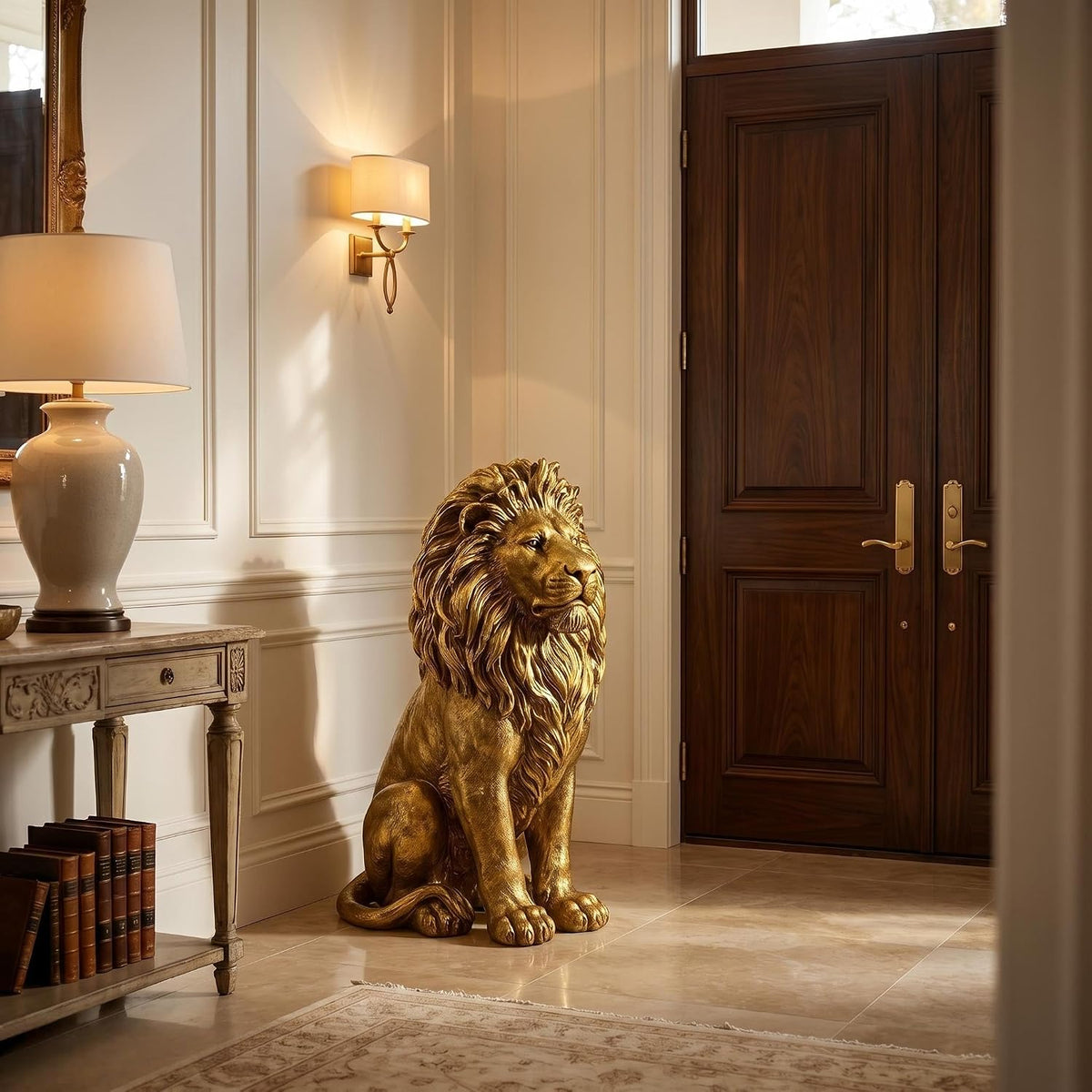 Large Gold Lion Statue, Resin Garden Sculpture, Outdoor Decor