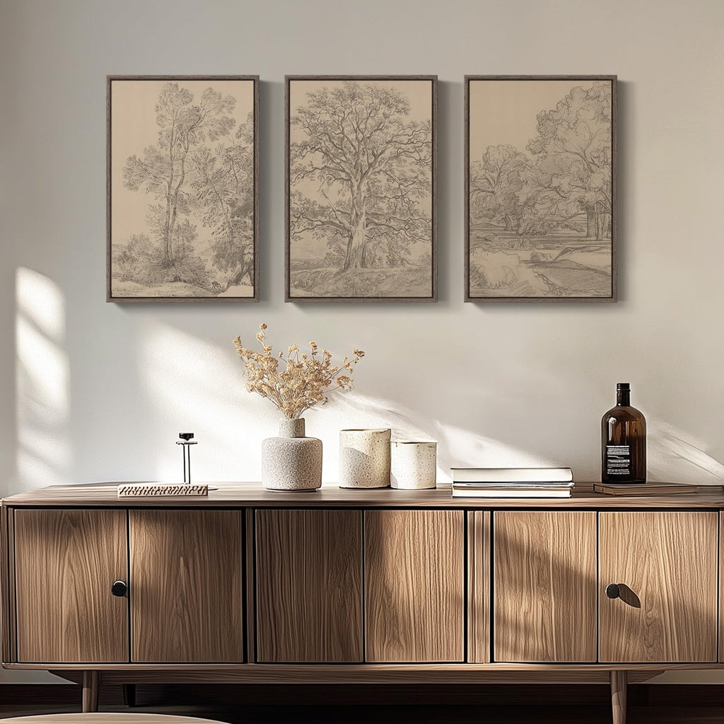 Framed Neutral Tree Ring Wall Art