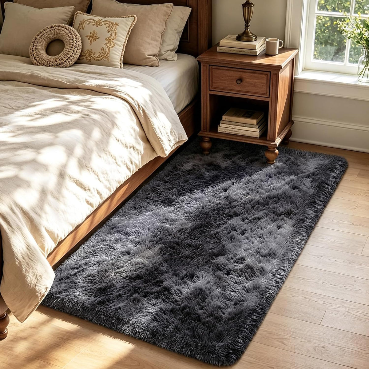 Mottled Beige 9x12 Area Rugs for Living Room, Fluffy Shag Rug Large Carpet