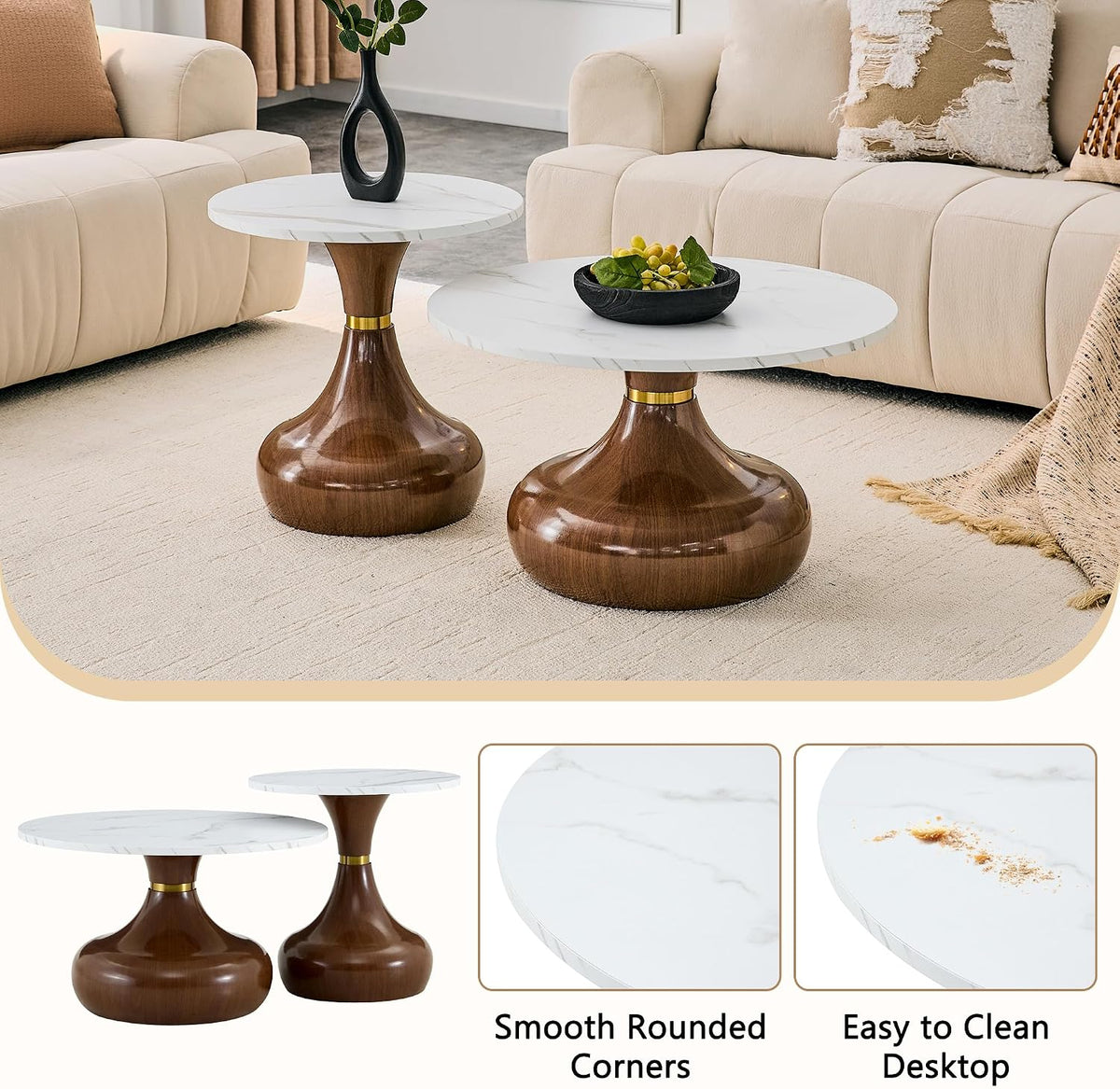 Faux-Marble Nesting Coffee Table Set