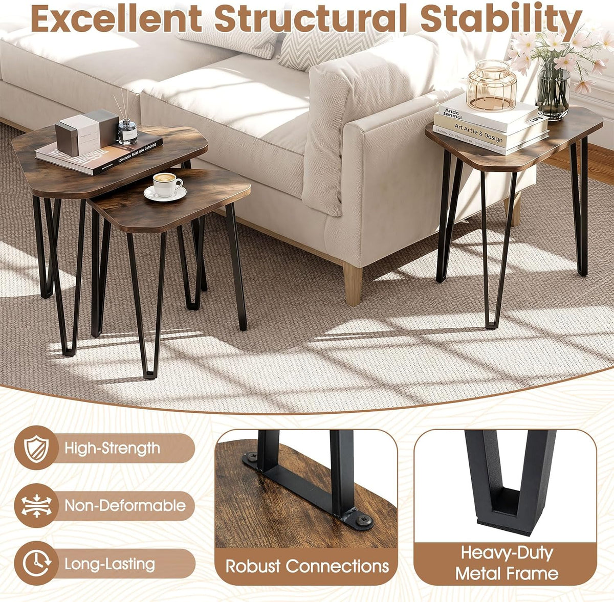 GIANTEX Nesting Coffee Tables Set of 3, Stacking End Tables for Living Room