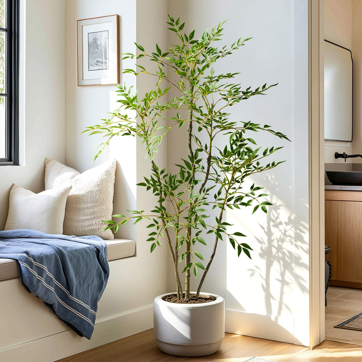 Faux Bamboo Tree in Cement Planter
