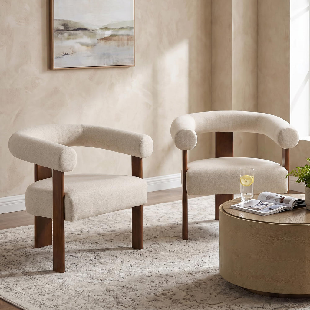 VKNOW Barrel Accent Chairs Set of 2 with Armrests and Rubberwood Legs