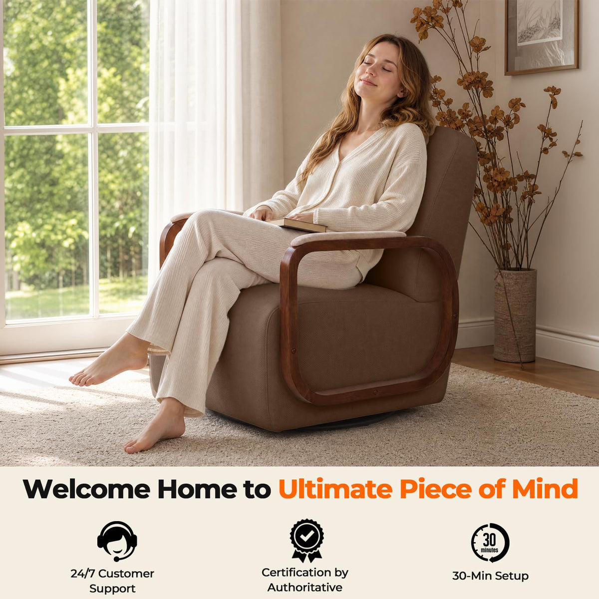 Couchus Swivel Accent Chair with Sturdy Base (Beige, Set of 2)
