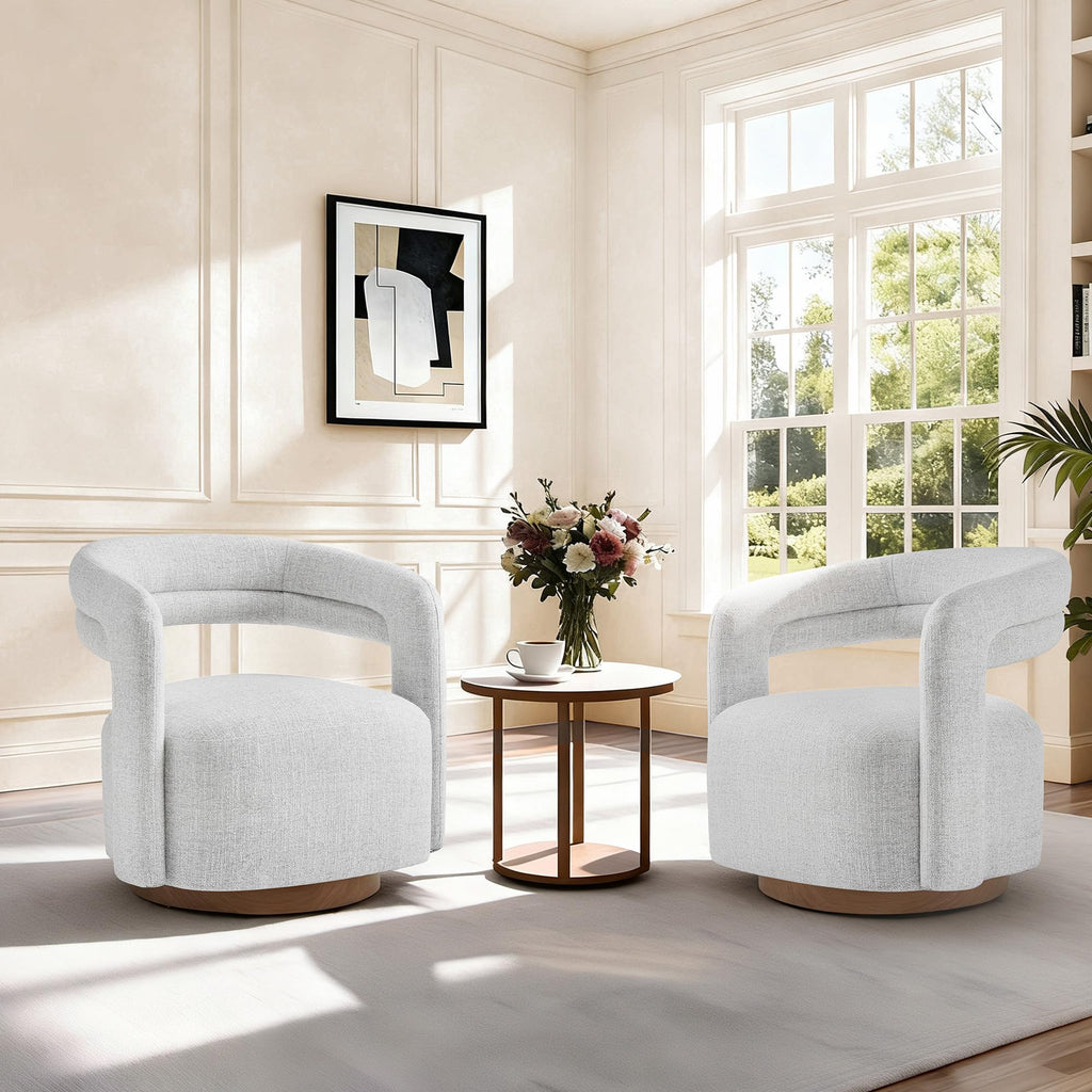 KISLOT, Swivel Accent Chair, Modern Arm Chair with Wooden Base, Cream