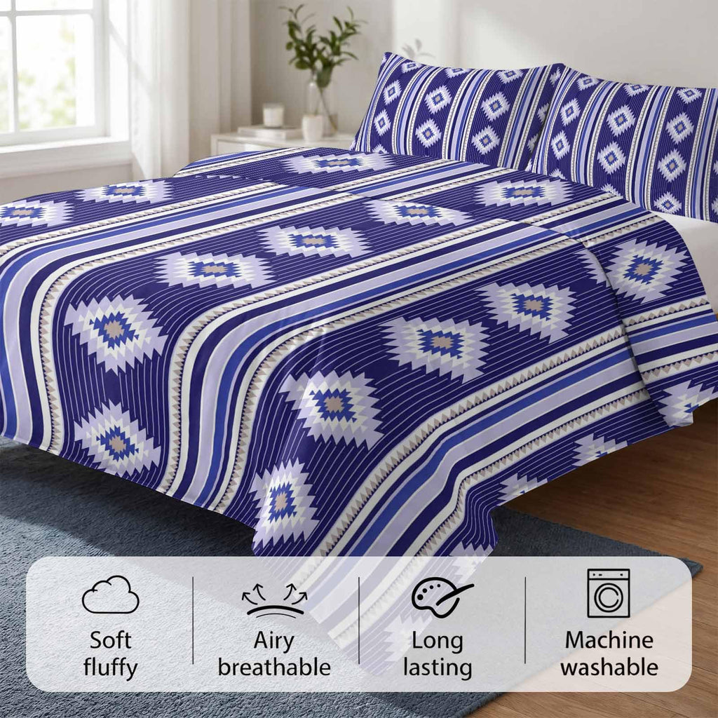 3 Pieces Duvet Cover Queen Bedding Sets Western Ethnic Brown Geometric Luxury Soft