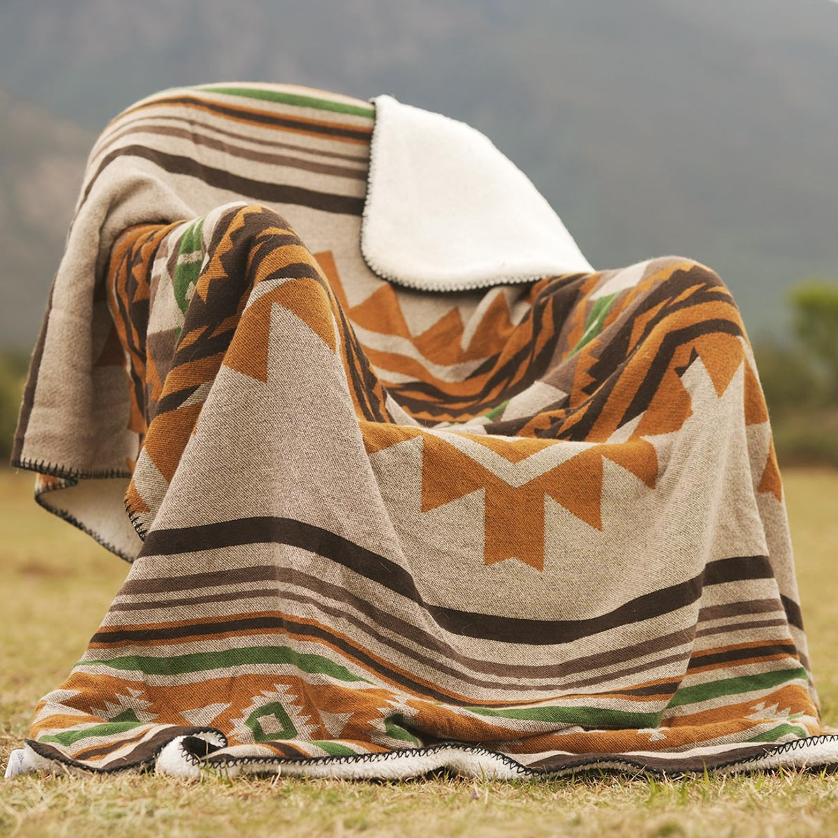 Aztec Sherpa-Lined Throw Blanket