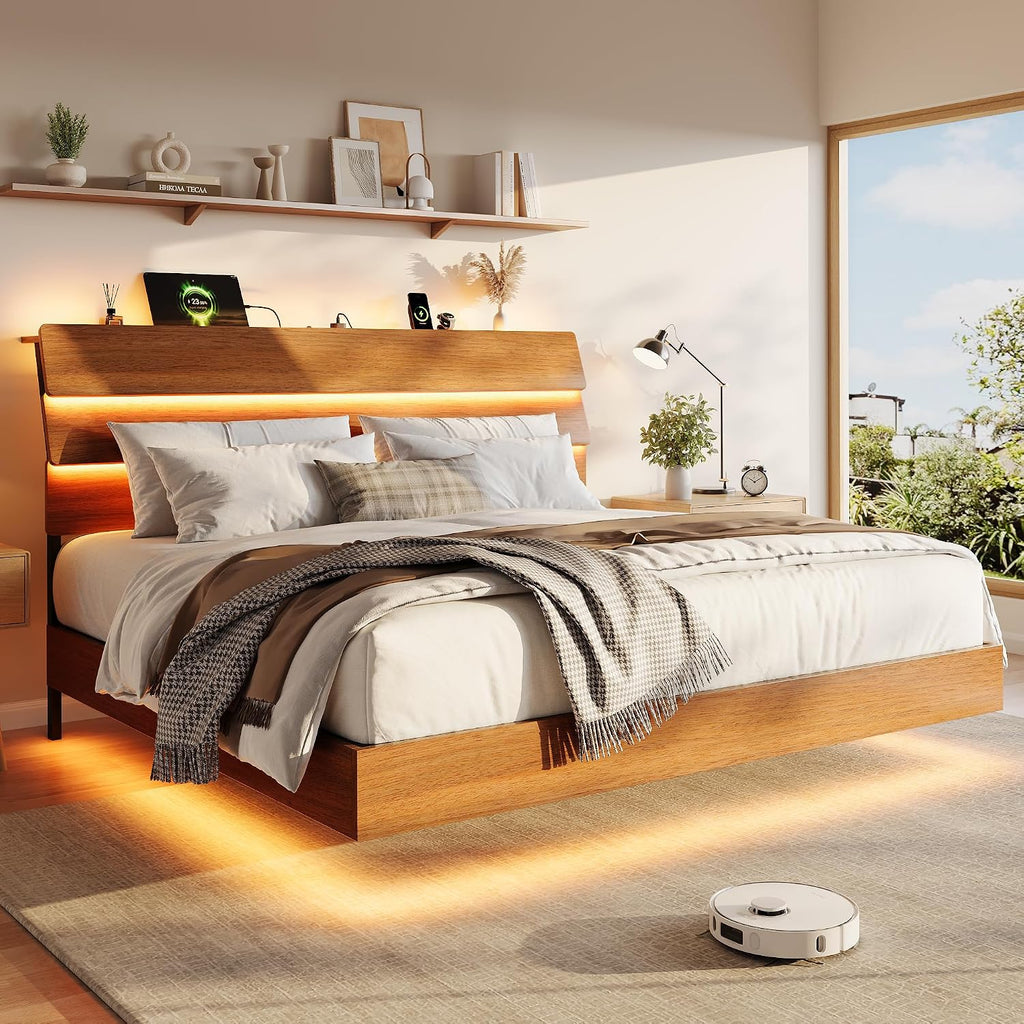 GalnFu King Size Floating Bed Frame with LED Lights