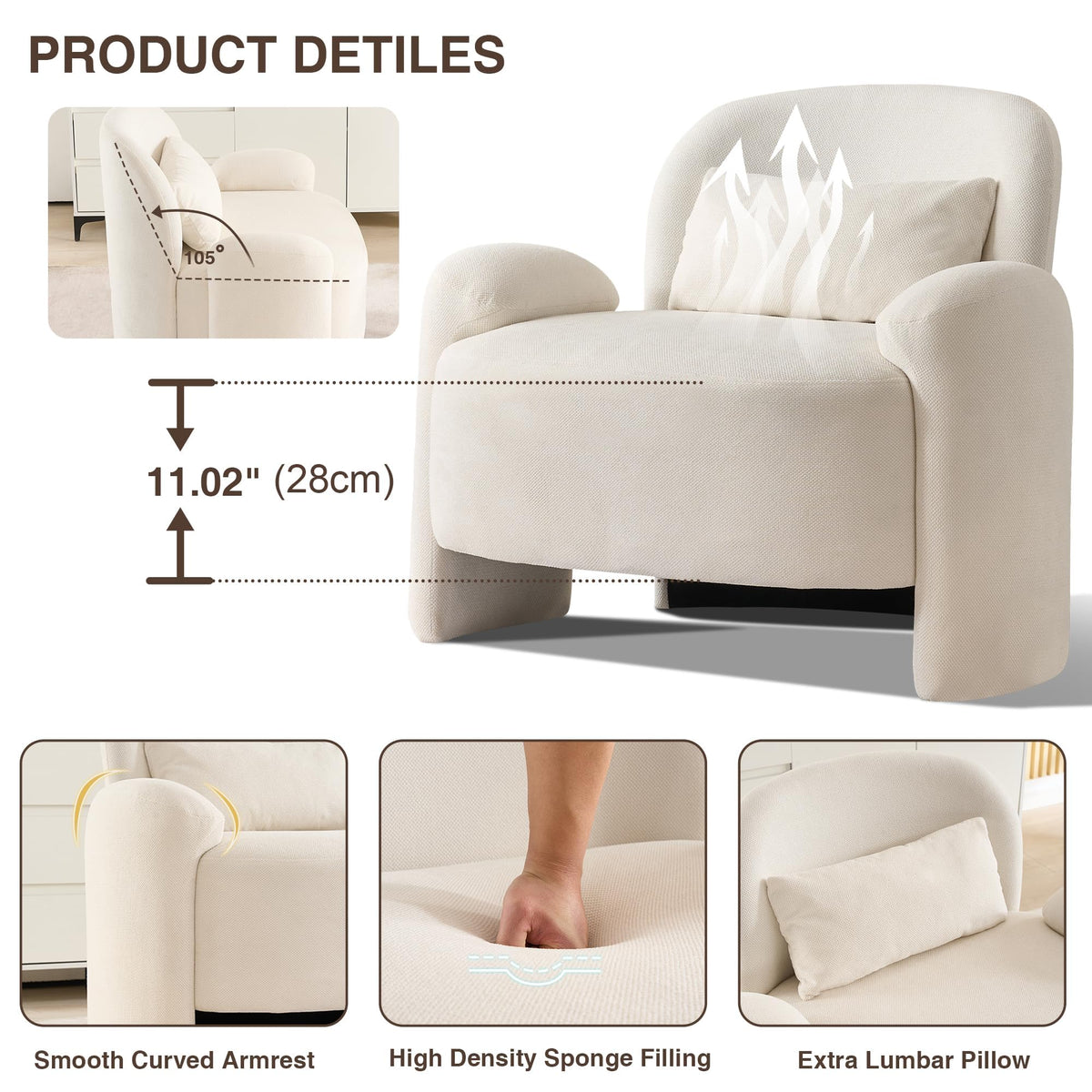 LOULENS Accent Chair Set of 2, Linen Fabric Lounge Armchair, Yellow
