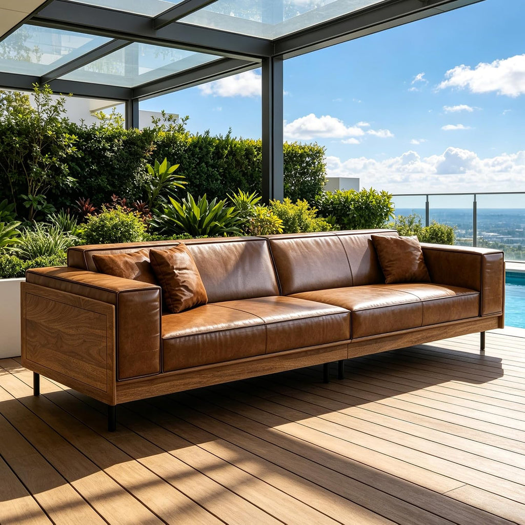 110.24" Minimalist Outdoor 4 Person Patio Sofa Couch, Brown