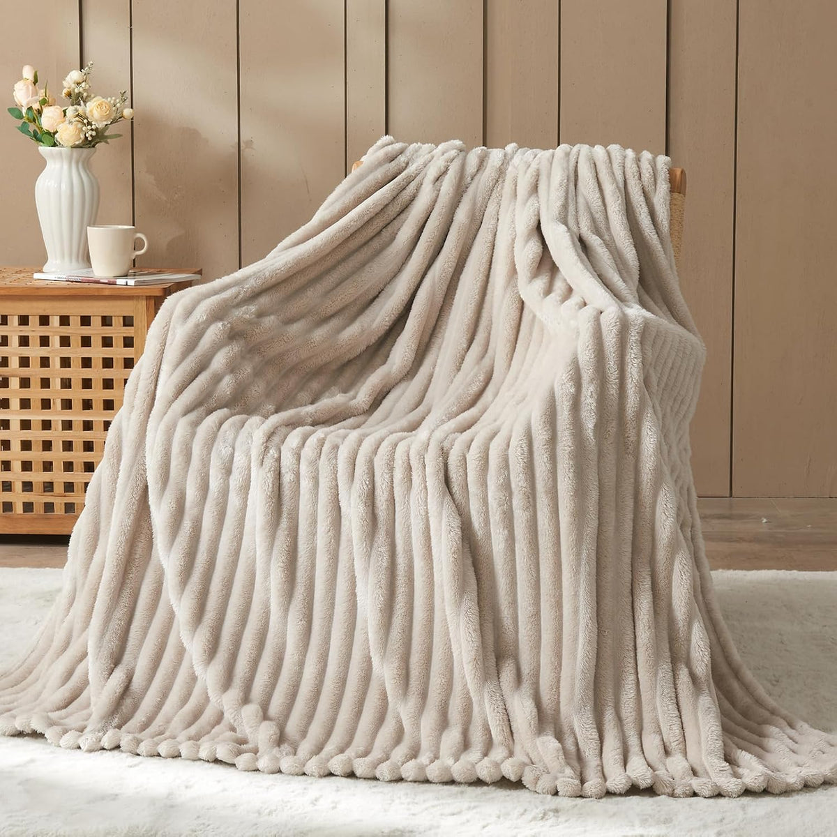 Ribbed Fleece Throw Blanket