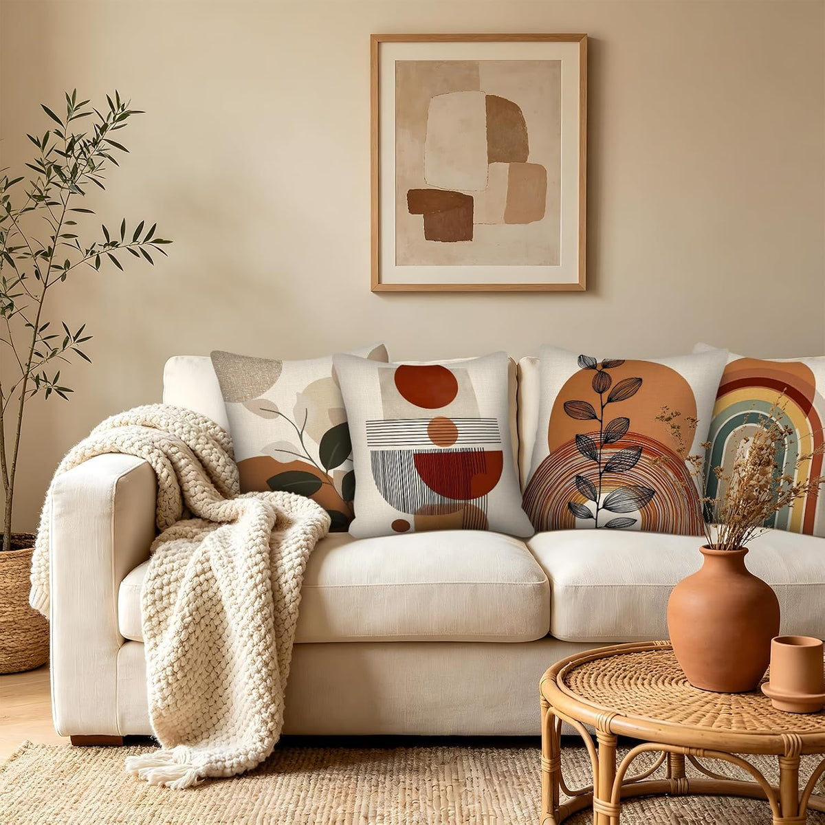Boho Throw Pillows Covers 18X18 Set of 4, Terracotta Cushion