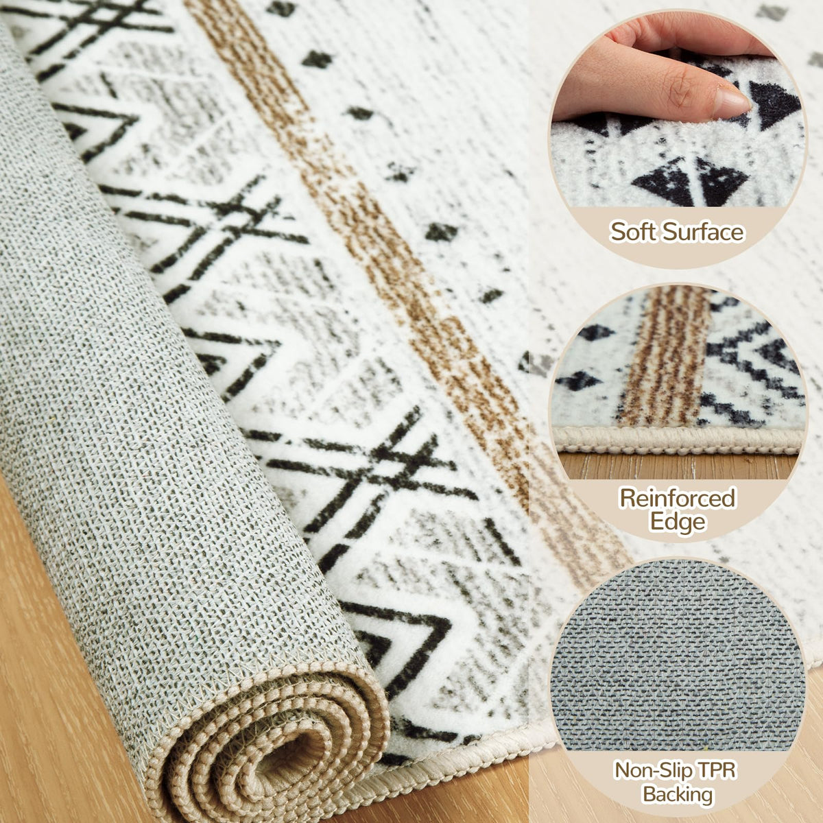 8x10 Washable Area Rugs for Living Room Boho Bedroom Rug Colorful/Black