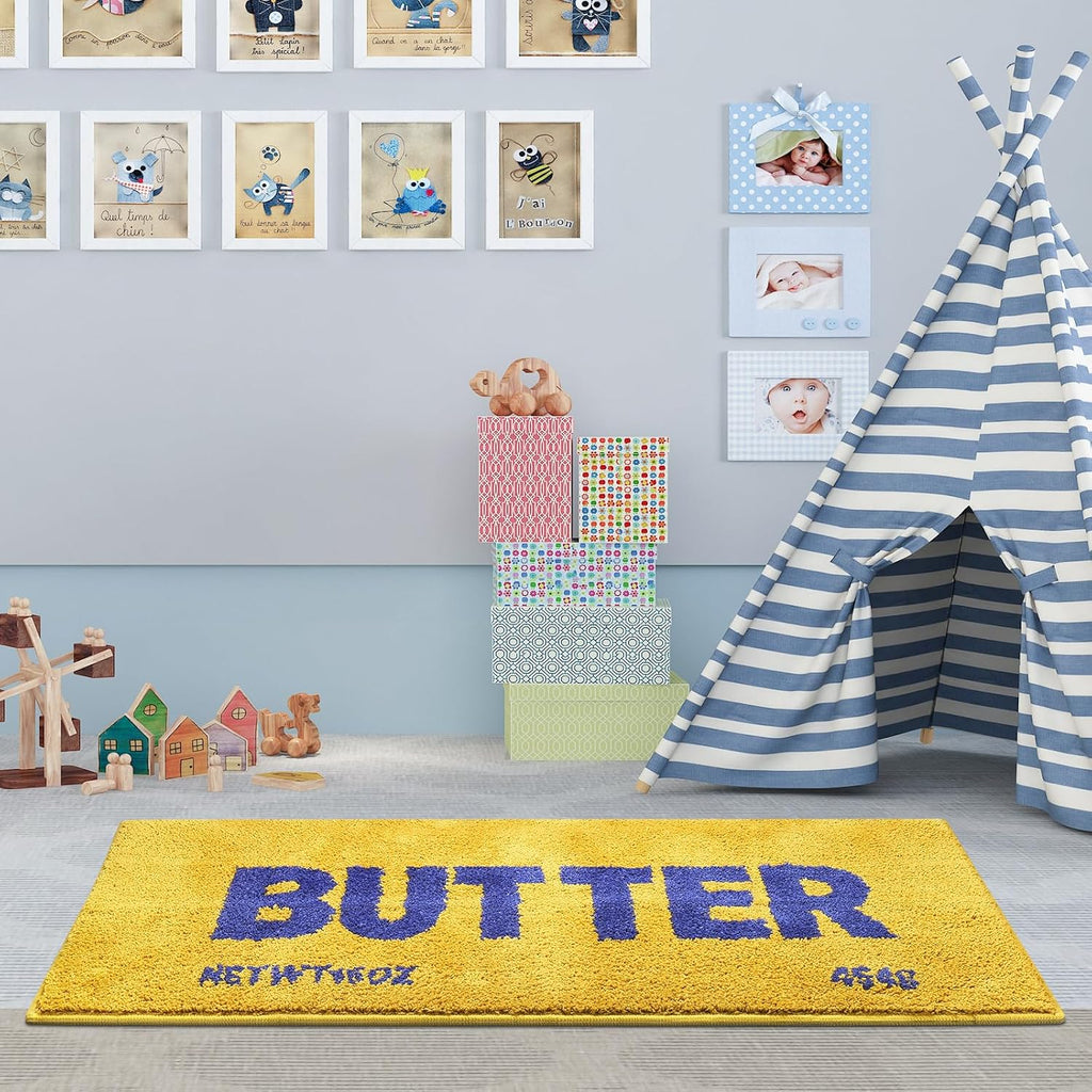 Butter Rug - Bright Yellow Plush Shaggy Non Slip Runner Kitchen Mat and Ultra Soft Accent Rug for Living Room Bedroom or Entryway - 47"x20" Fluffy Indoor Carpet