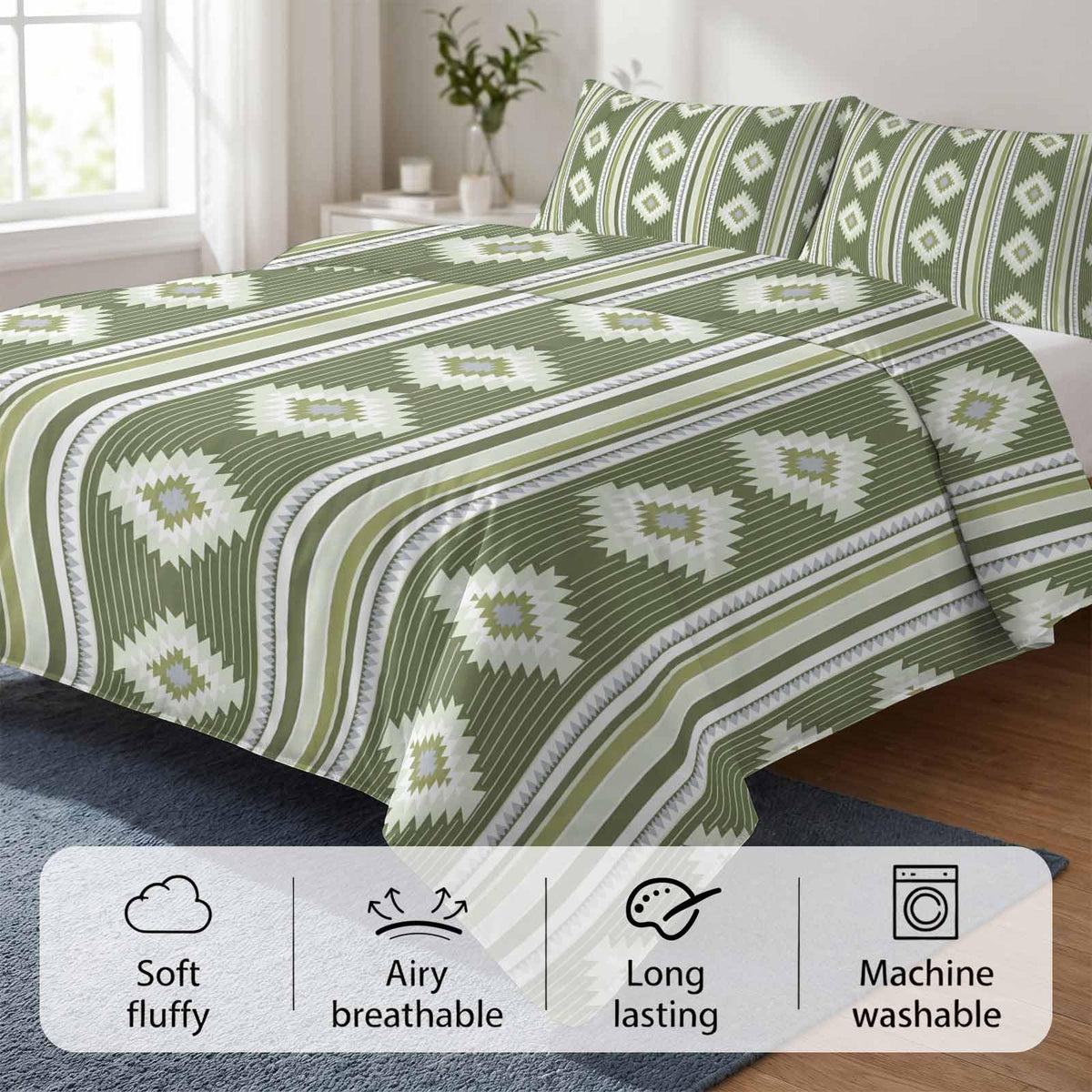 3 Pieces Duvet Cover Queen Bedding Sets Western Ethnic Brown Geometric Luxury Soft