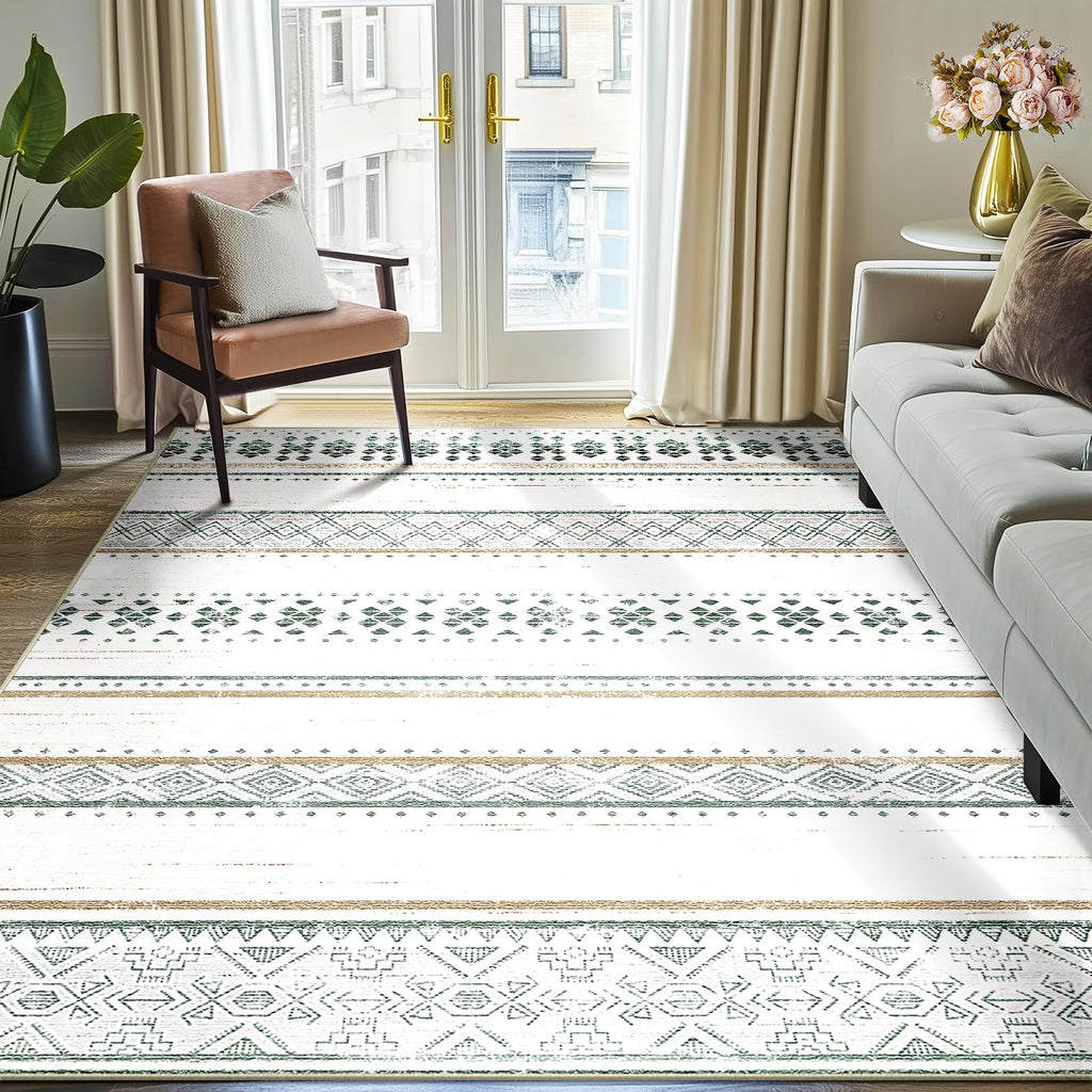 8x10 Washable Area Rugs for Living Room Boho Bedroom Rug Colorful/Black