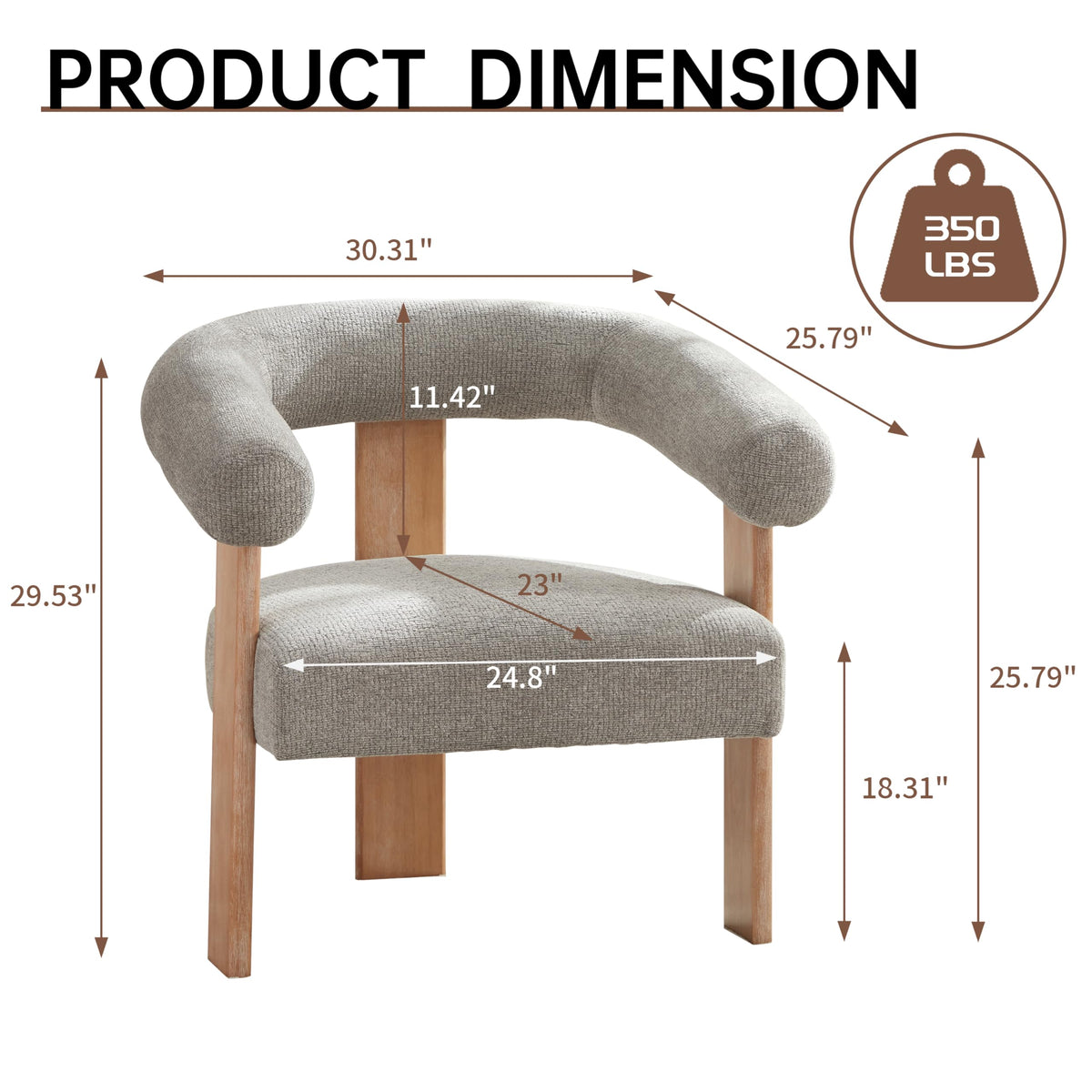 VKNOW Barrel Accent Chairs Set of 2 with Armrests and Rubberwood Legs