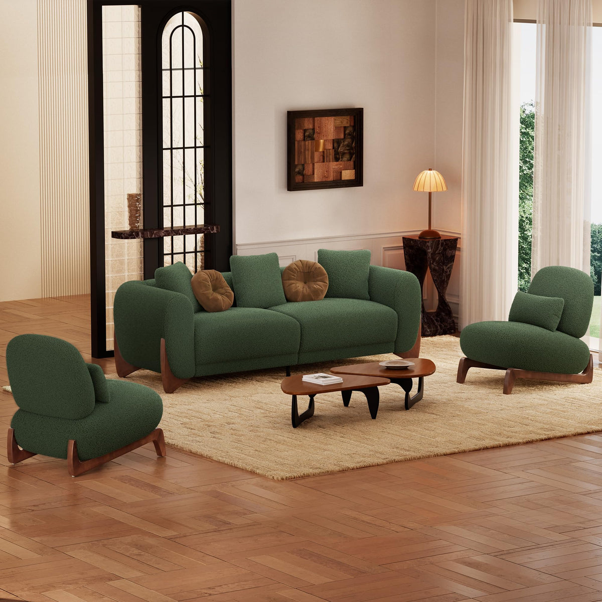Morden Fort Modern Cloud Sofa Couch - 3 Seater Sherpa Boucle Sofas with Wood Legs