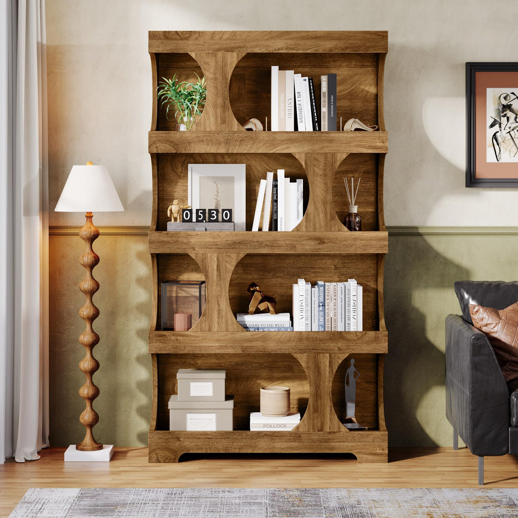71-Inch S-Shaped 4-Tier Bookcase – Set of 2