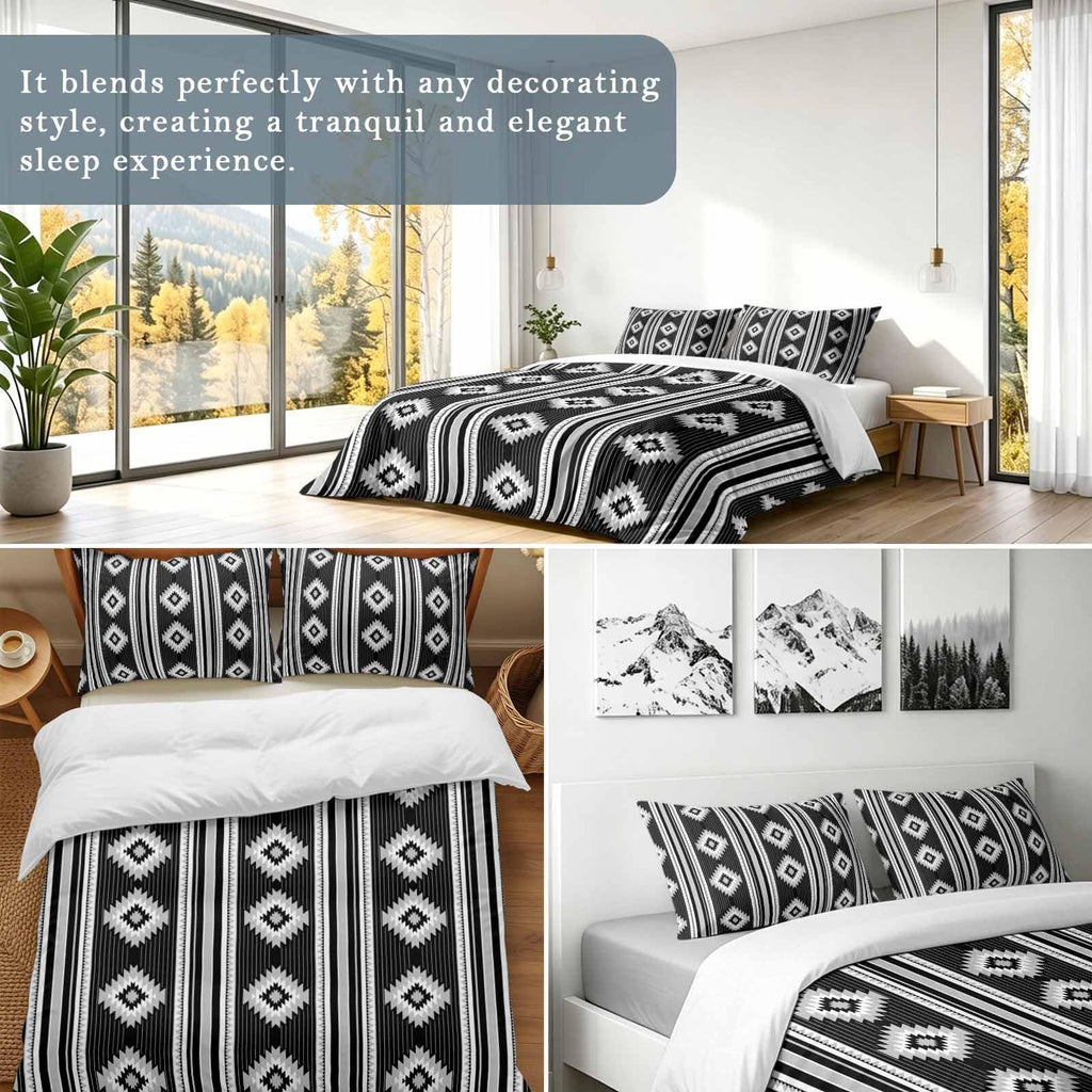 3 Pieces Duvet Cover Queen Bedding Sets Western Ethnic Brown Geometric Luxury Soft