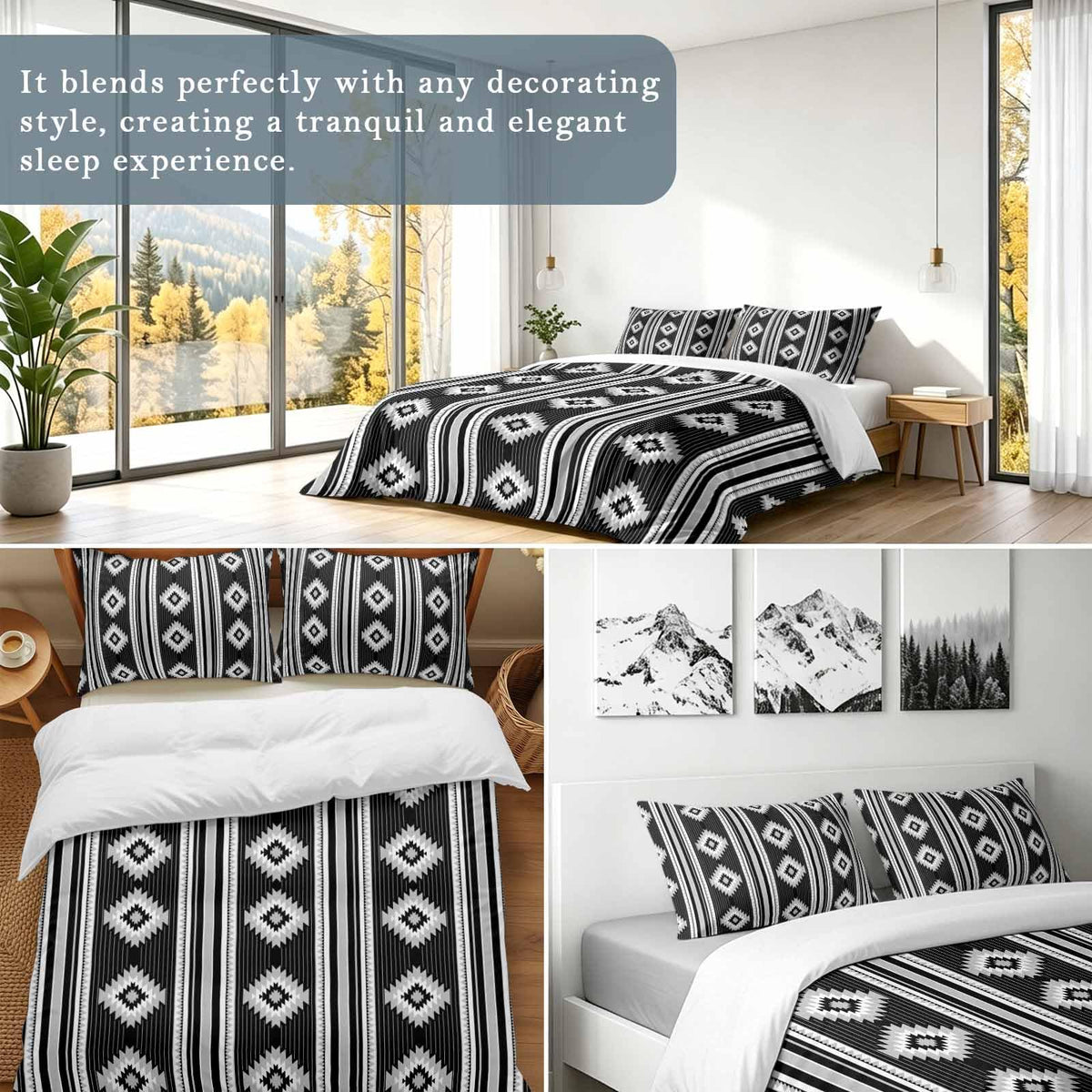 3 Pieces Duvet Cover Queen Bedding Sets Western Ethnic Brown Geometric Luxury Soft