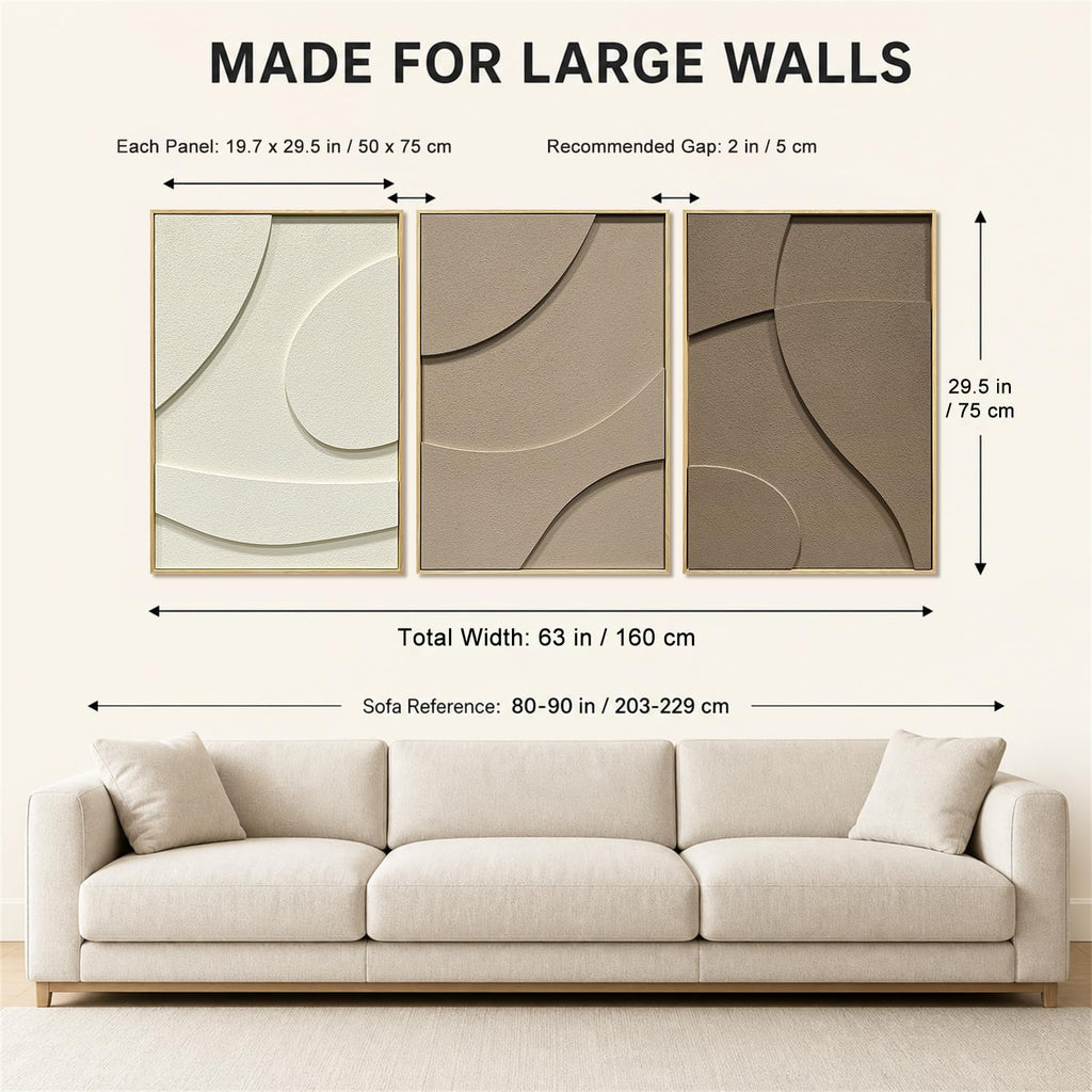 Abstract Geometric Relief Wall Art – Framed Triptych