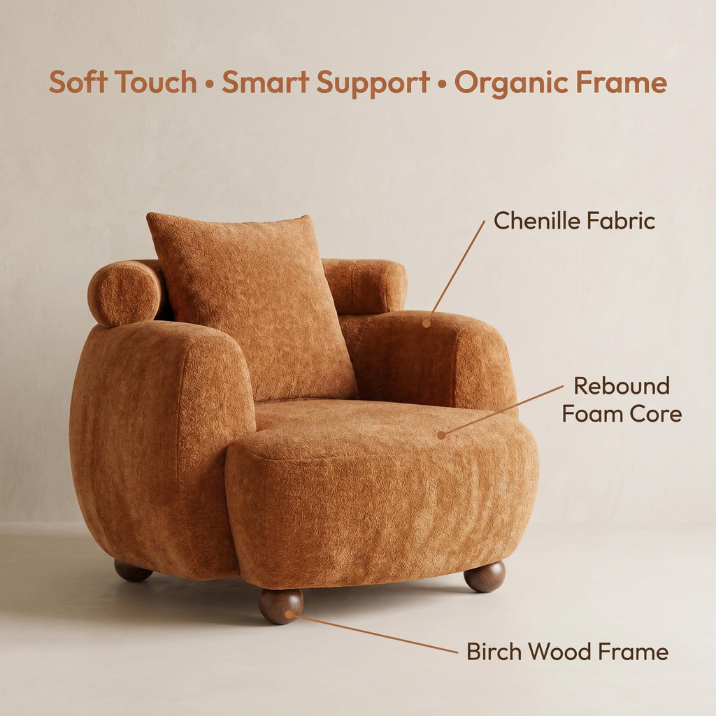 Compact 38in Solid American White Oak Fabric Nordic Style Lazy Chair Pillow for Living Room Home Office Relaxation