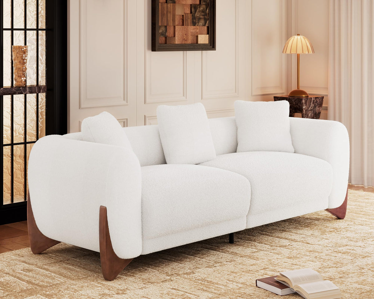 Morden Fort Modern Cloud Sofa Couch - 3 Seater Sherpa Boucle Sofas with Wood Legs