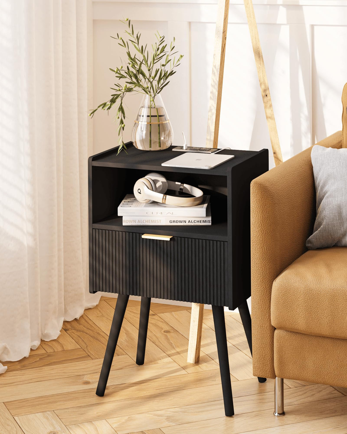 Modern Nightstand with Drawer & Open Shelf