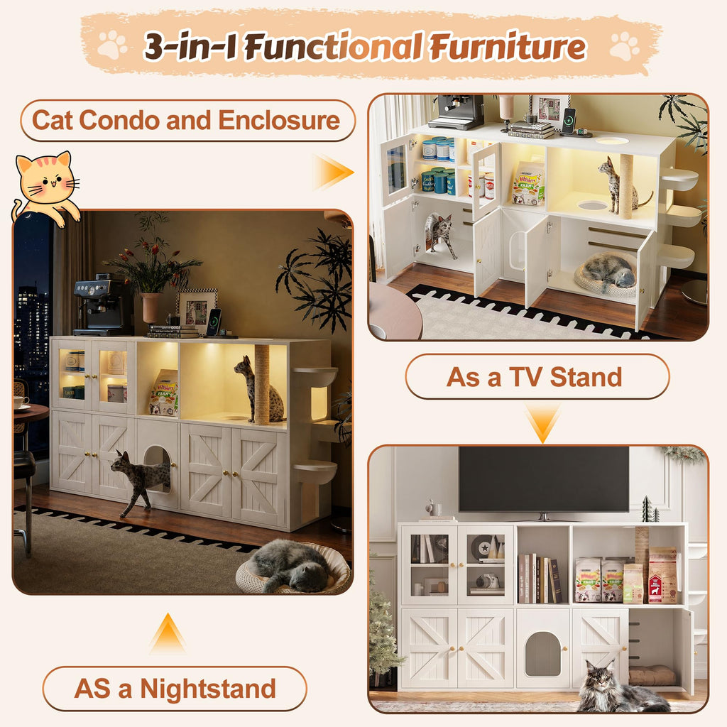 39.4 Inch 3-Tier Hidden Litter Box Furniture, Black/Brown