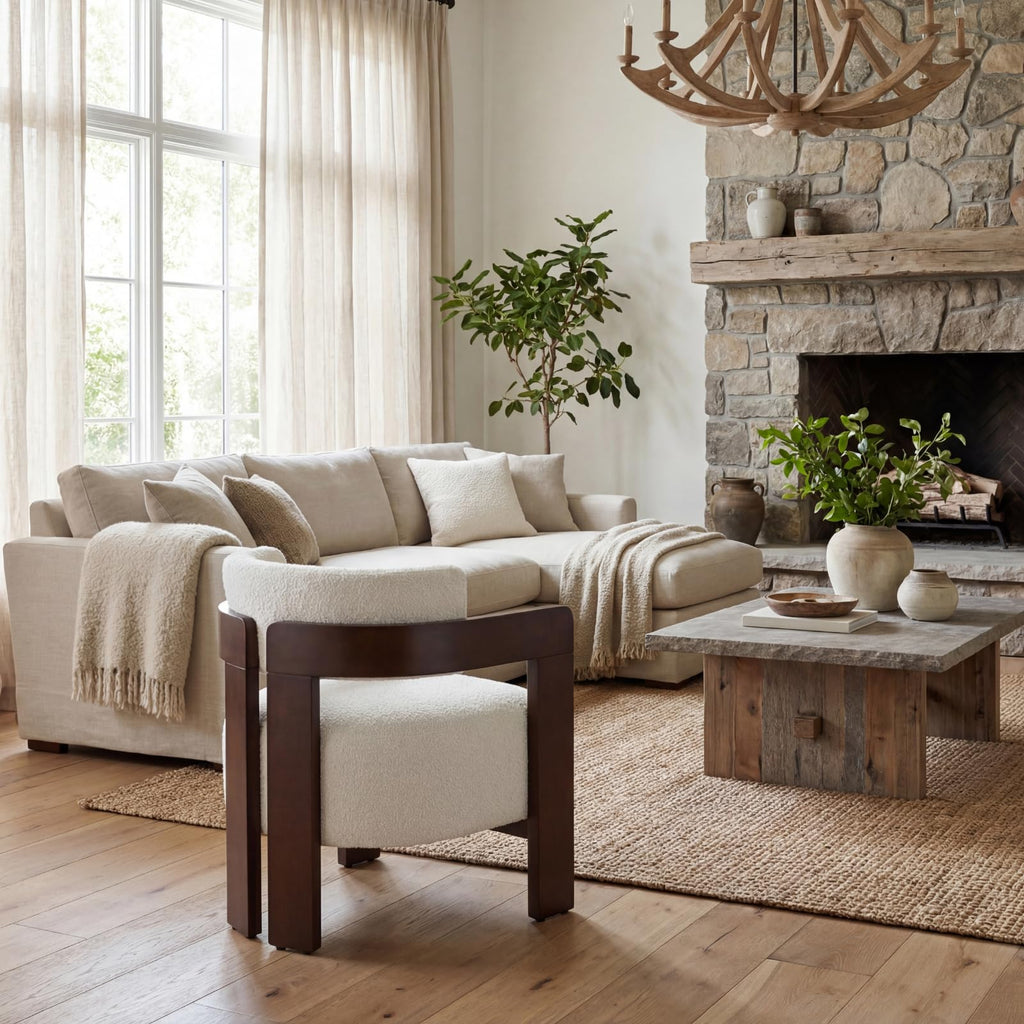 Beige Linen Accent Chairs Set of 2, Upholstered Barrel Living room Chairs