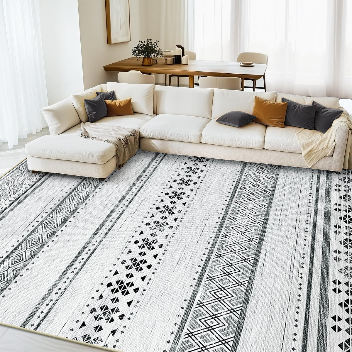 8x10 Washable Area Rugs for Living Room Boho Bedroom Rug Colorful/Black