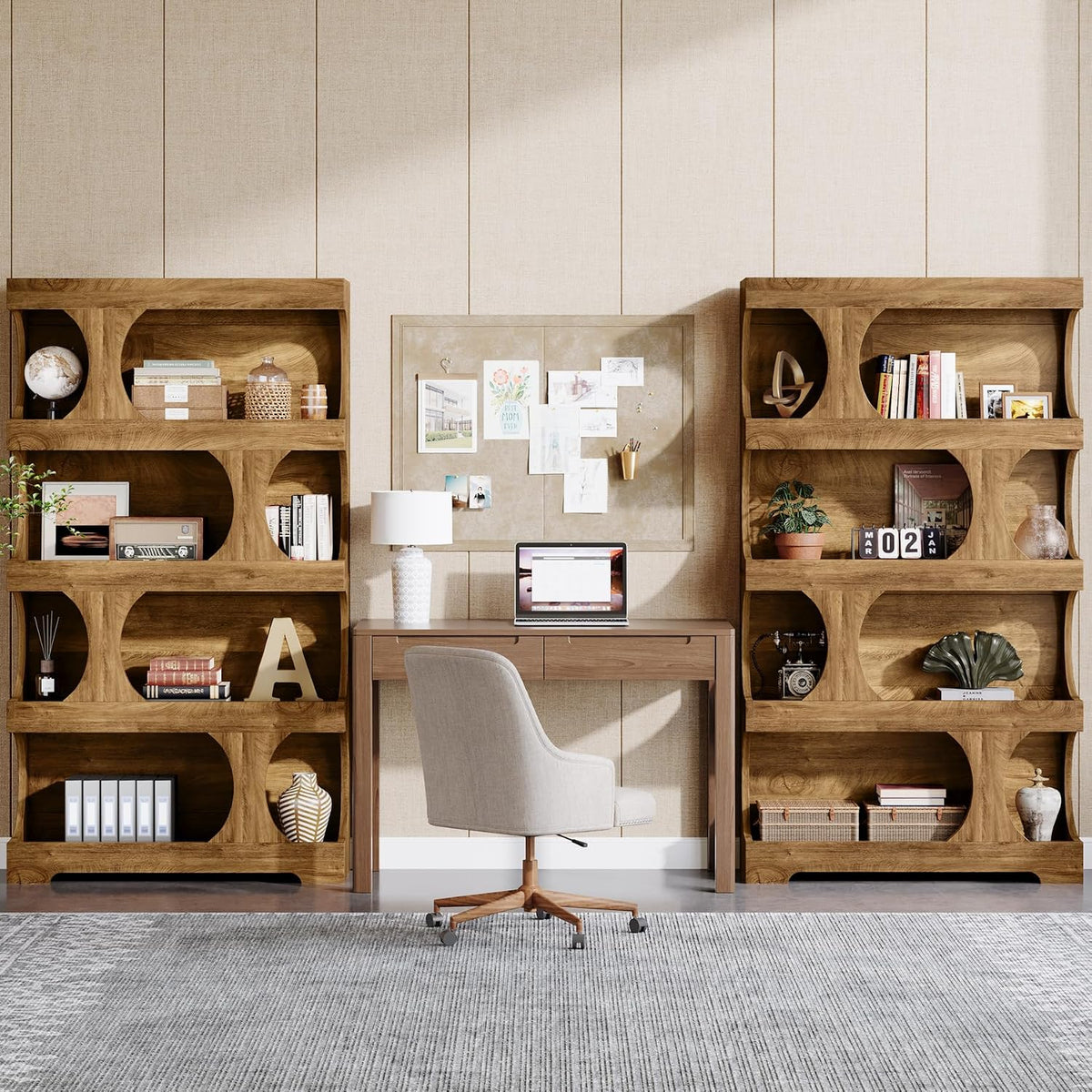 71-Inch S-Shaped 4-Tier Bookcase – Set of 2