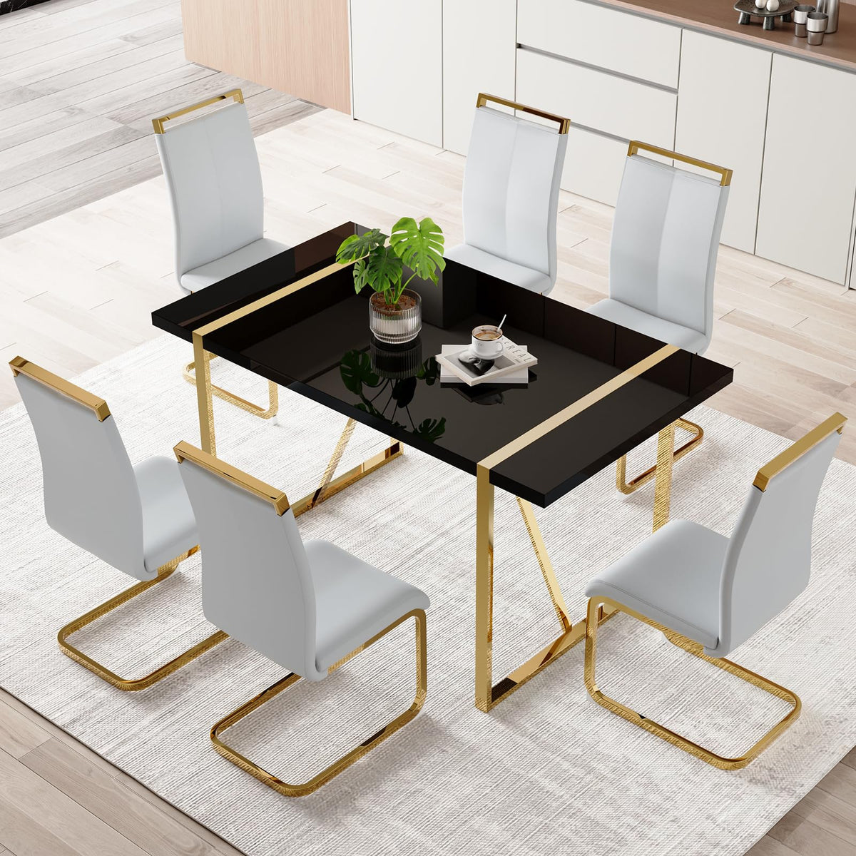 White & Gold Dining Table Set
