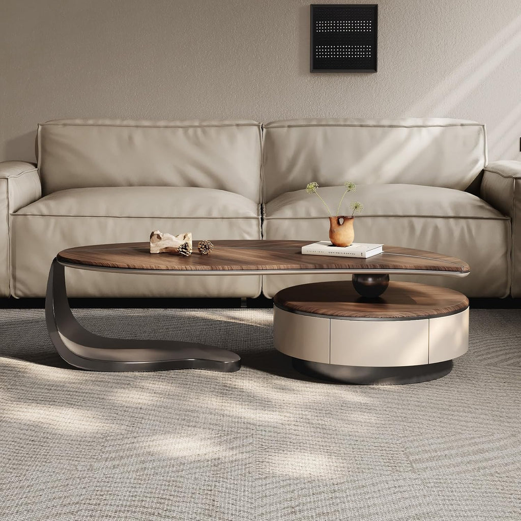 Leaf-Shaped Coffee Table with Two Drawers