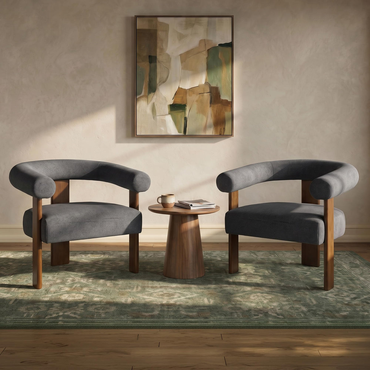 VKNOW Barrel Accent Chairs Set of 2 with Armrests and Rubberwood Legs