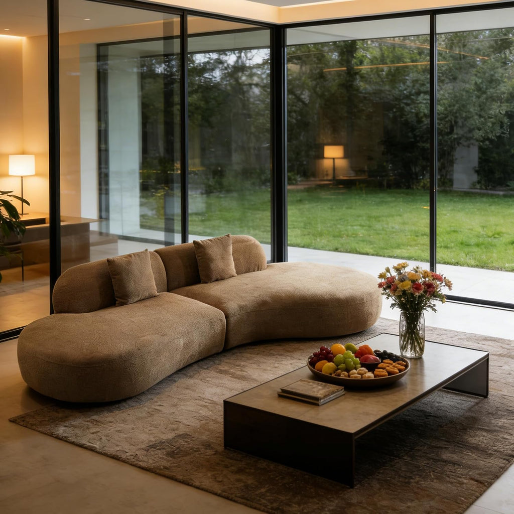 Curved Sofa with Two Pillows