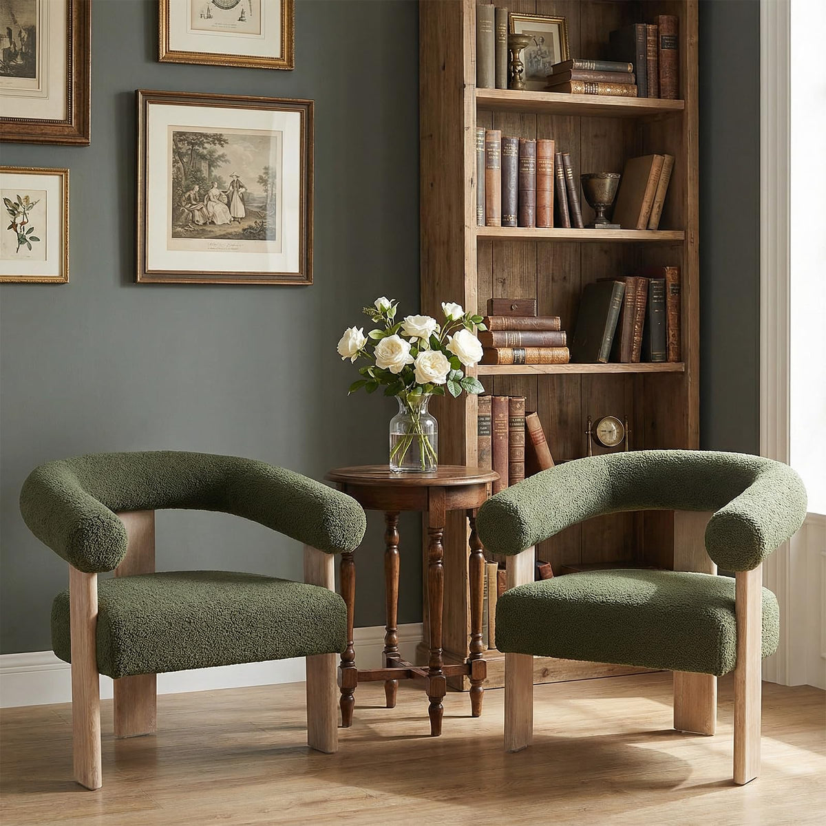 VKNOW Barrel Accent Chairs Set of 2 with Armrests and Rubberwood Legs