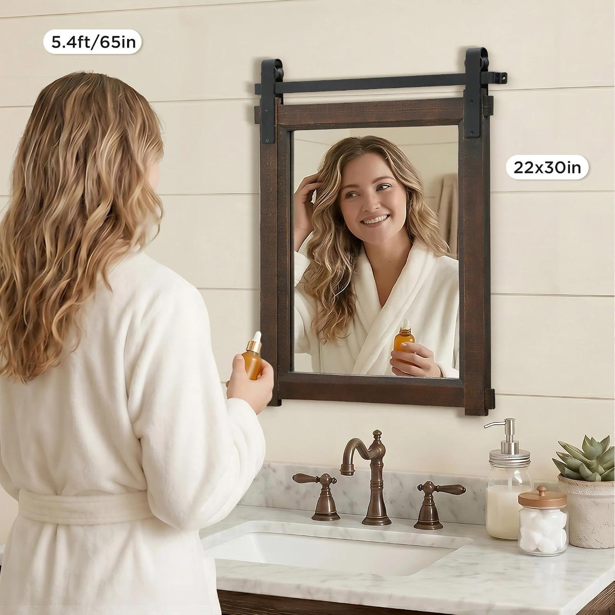 Rustic Barn-Door Bathroom Vanity Mirror