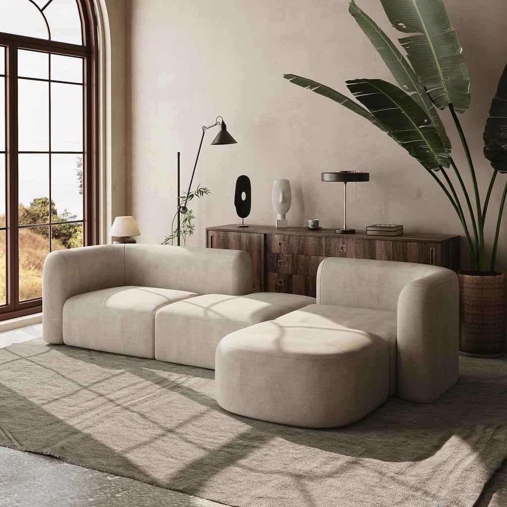 Acanva Mellow Modern Tight Curved Back Velvet Sofa, 4 Seater Modular