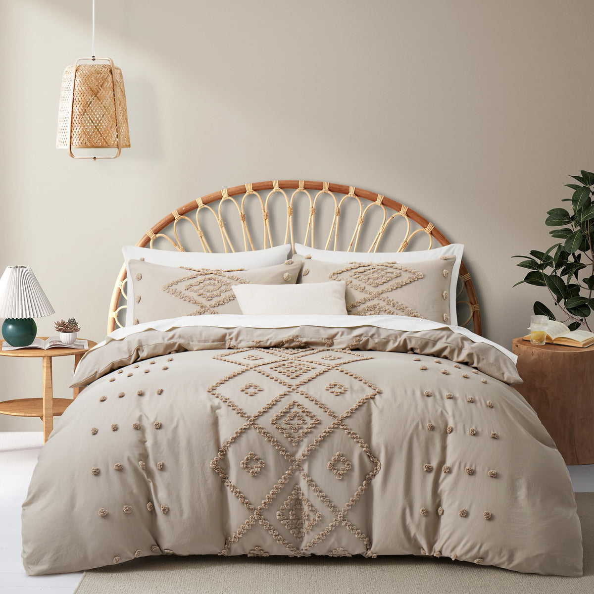 Oli Anderson Tufted Boho Queen Duvet Cover Set, Pumpkin Brown, 3 Pieces