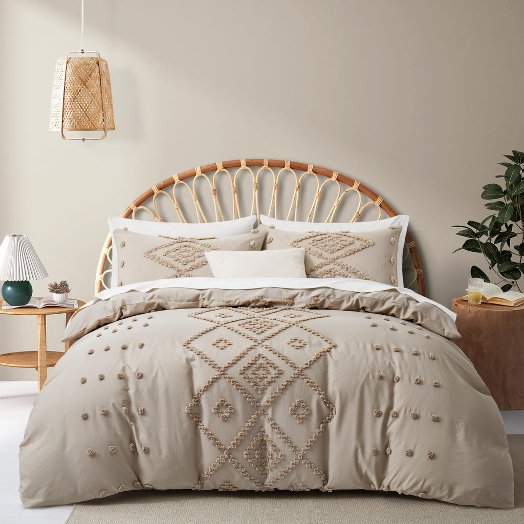 Oli Anderson Tufted Boho Queen Duvet Cover Set, Pumpkin Brown, 3 Pieces