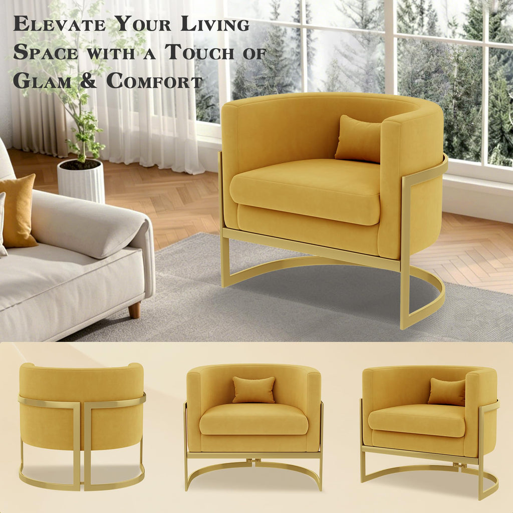 Velvet Accent Chair Ivory Modern Barrel Chair with Gold Legs