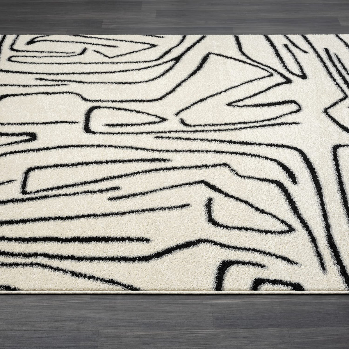 Abani Abstract Beige/Black Area Rug - 5'x8' - Modern Animal/Natural Lines Design -