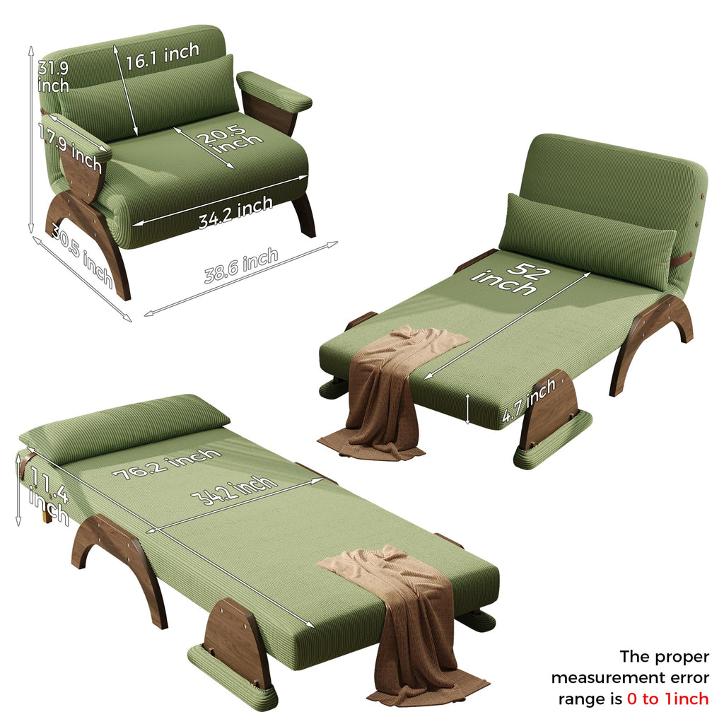 JASIWAY 47" 3-in-1 Convertible Sofa Sleeper Chair Bed for Adults, Futon