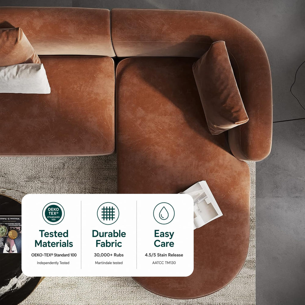 Acanva Mellow Modern Tight Curved Back Velvet Sofa, 4 Seater Modular