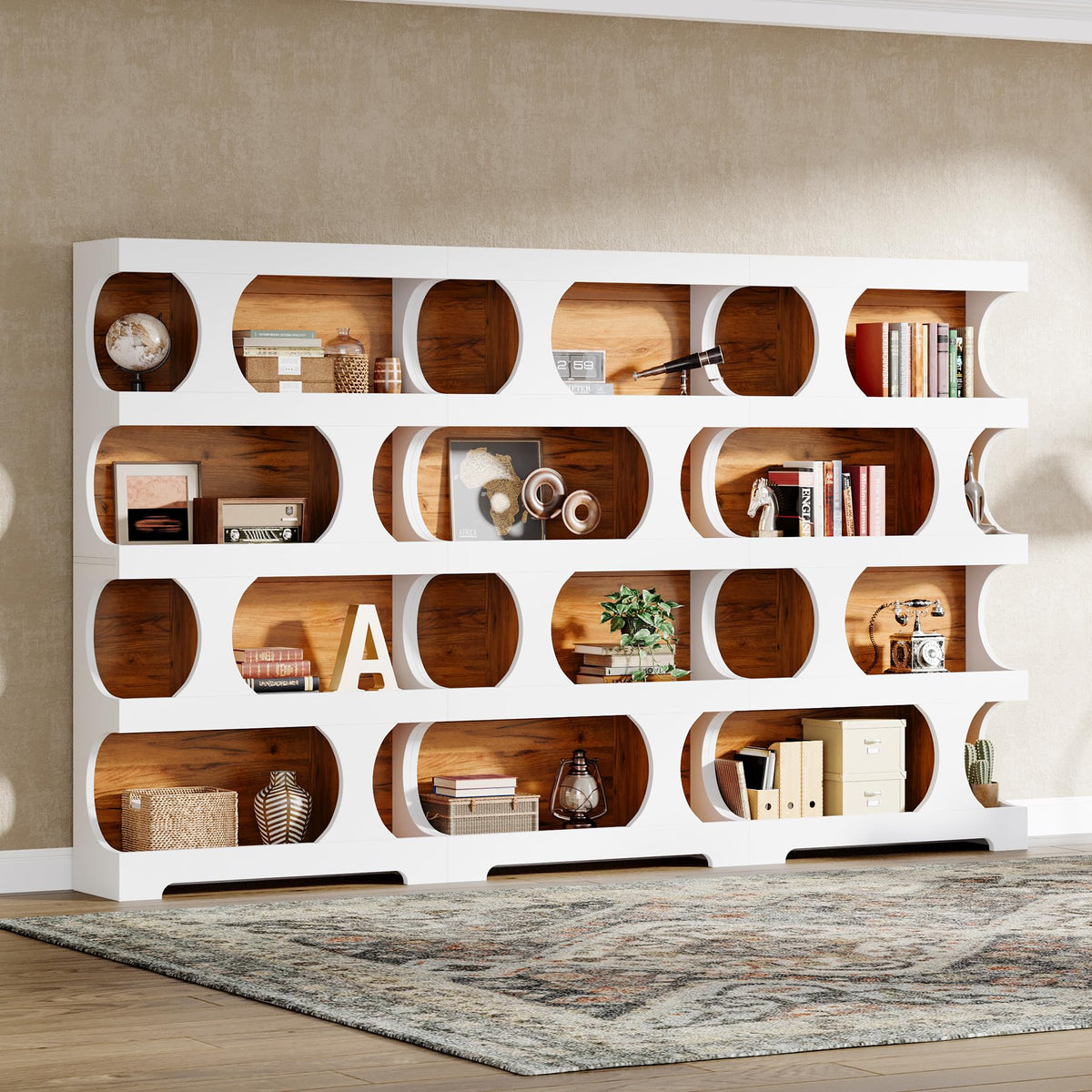 71-Inch S-Shaped 4-Tier Bookcase – Set of 2