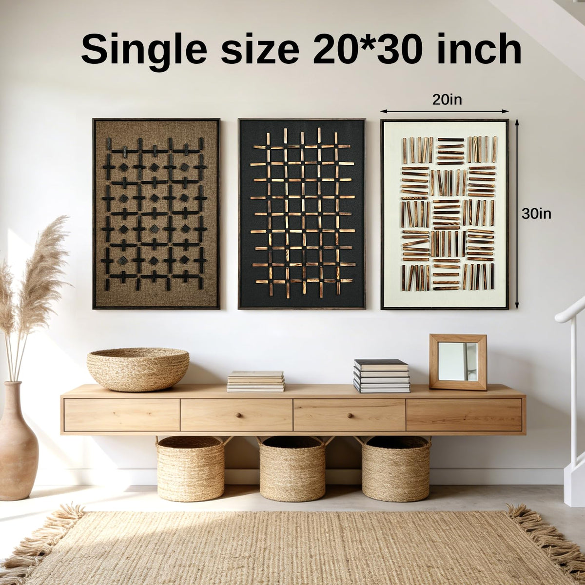 Framed 3D Geometric Sandstone Wall Art – Set of 3